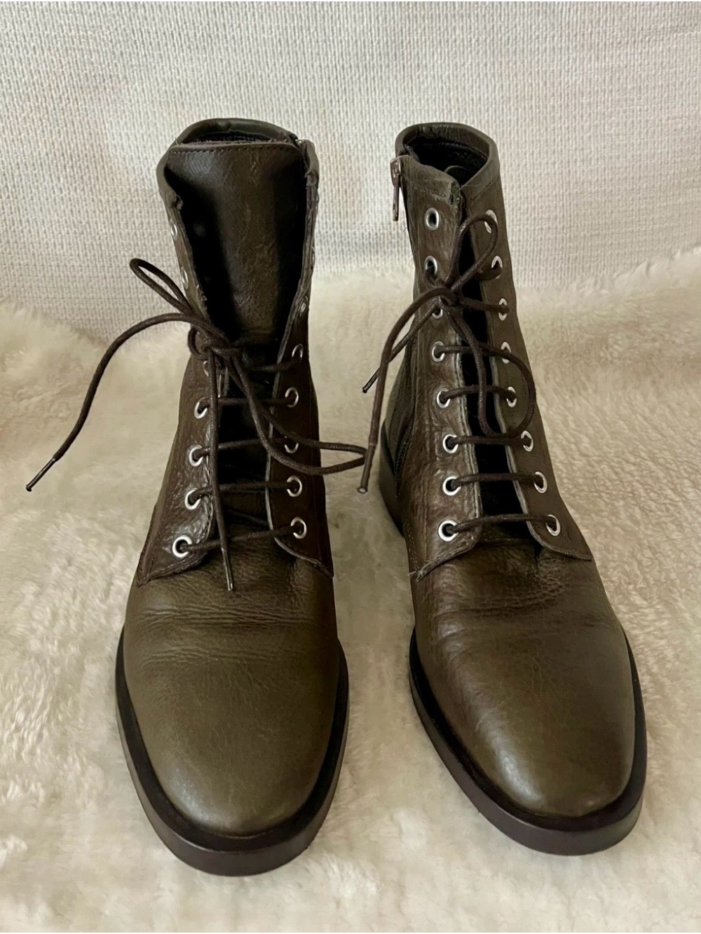 L'INTERVALLE Olive Lace-Up Leather Ankle Boots - Picture 3 of 9